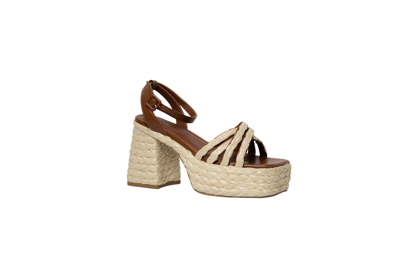 Tacon Ancho Estilo Alpargata Color Natural y Camel