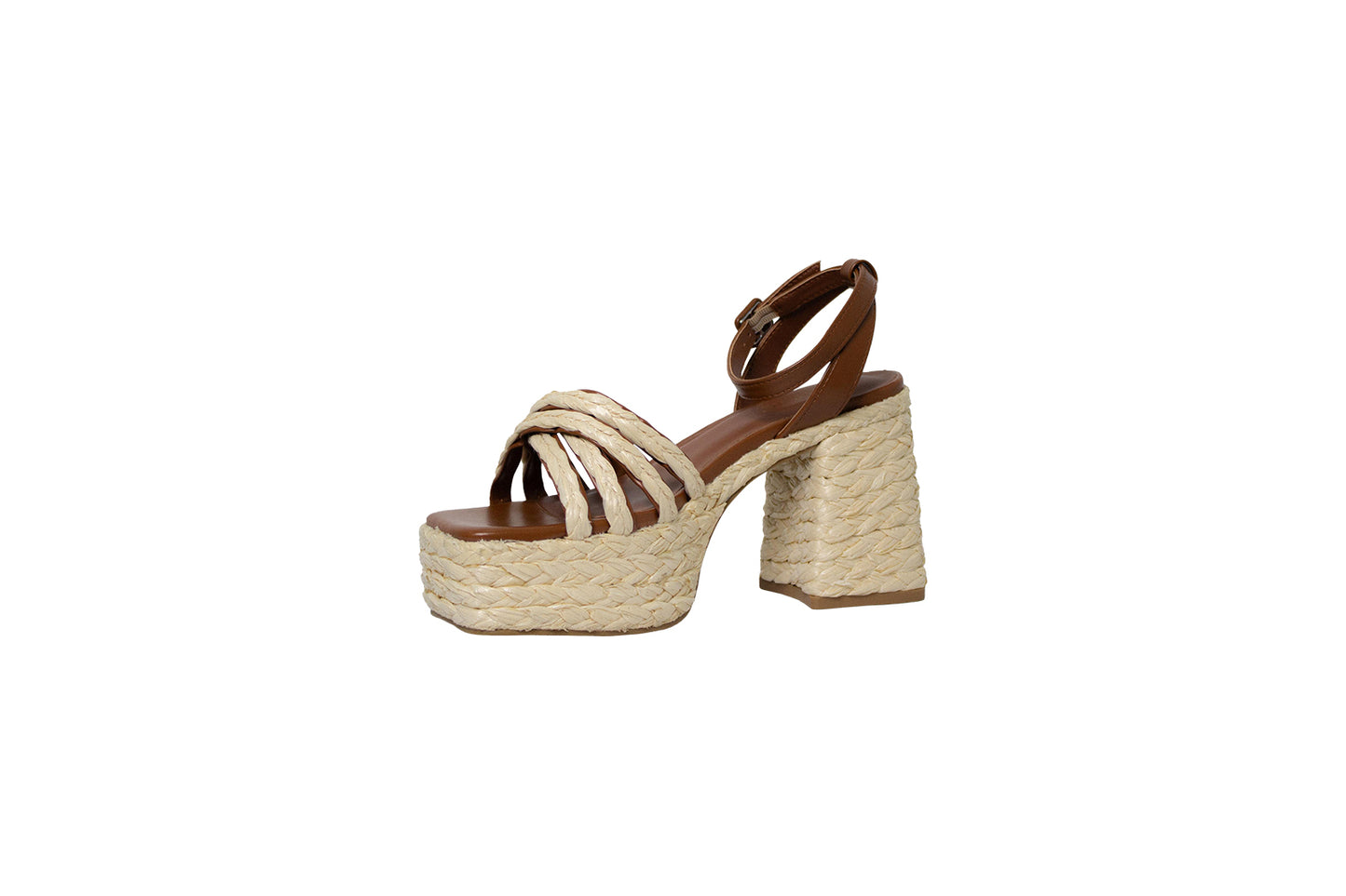 Tacon Ancho Estilo Alpargata Color Natural y Camel