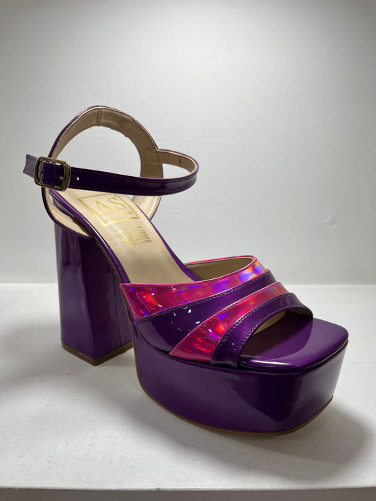 Sandalias plataforma púrpura con tiras brillantes – Alma Shoes