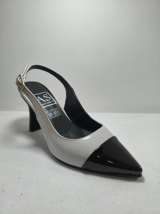 Tacones blanco de tacón ancho con diseño bicolor – Alma Shoes