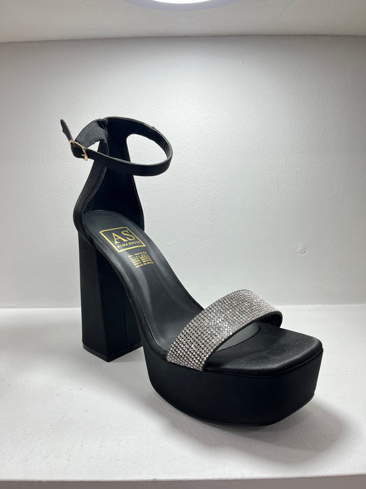 Sandalias plataforma negro con tiras con pedrería – Alma Shoes