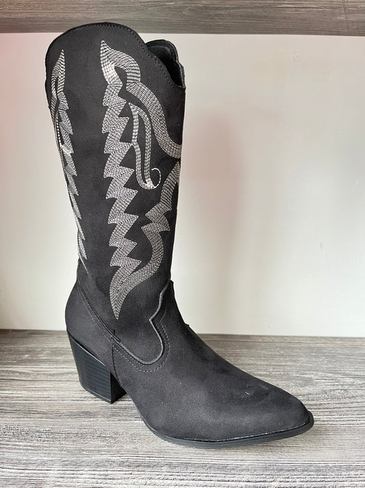 Bota Vaquera negra con bordado plateado - Alma Shoes
