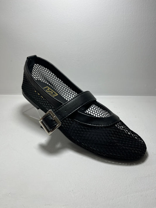 Balerinas negro con malla y hebilla – Alma Shoes