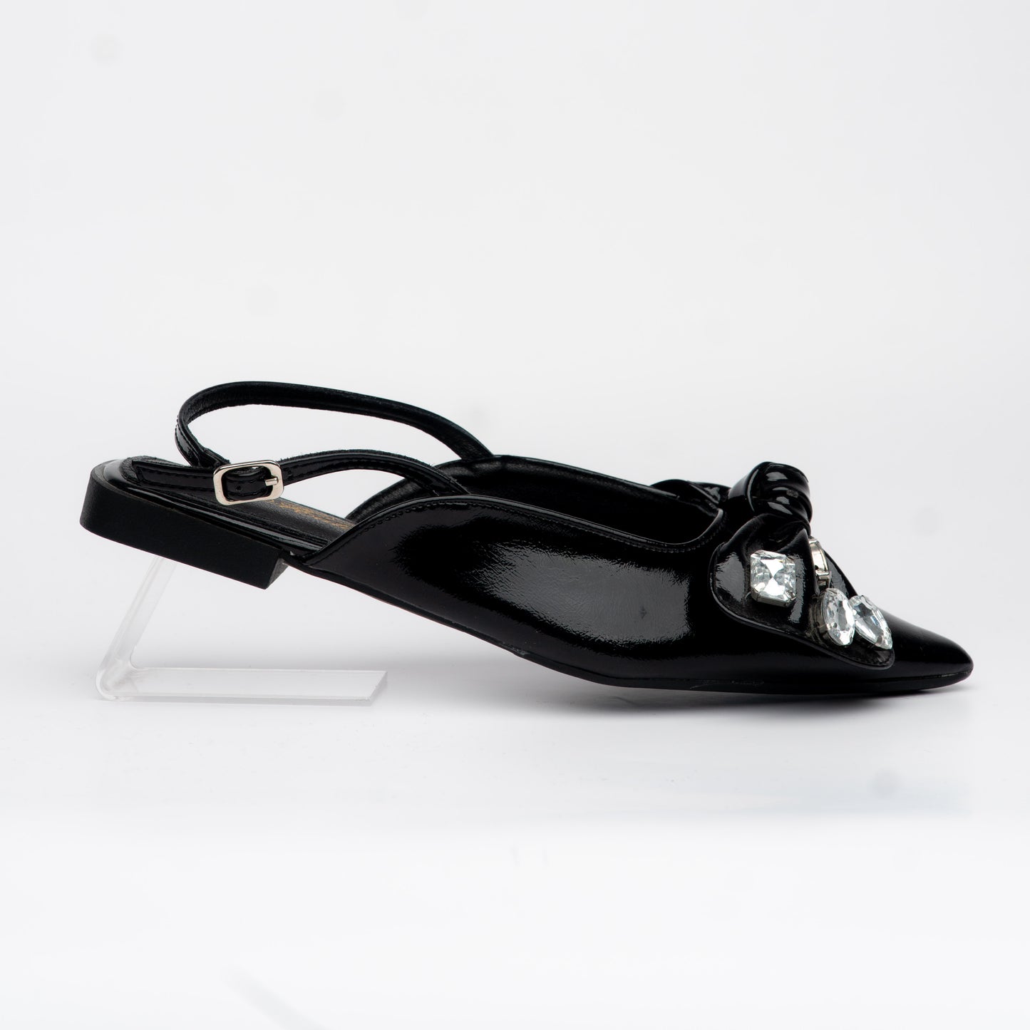 Kitten Heels negro con lazo y adornos de cristal – Alma Shoes
