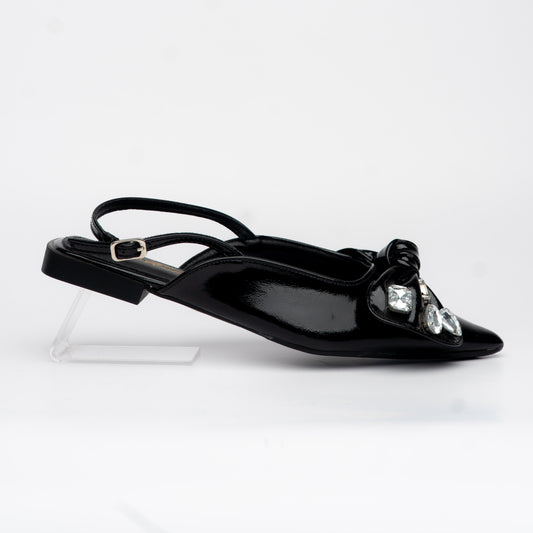 Kitten Heels negro con lazo y adornos de cristal – Alma Shoes