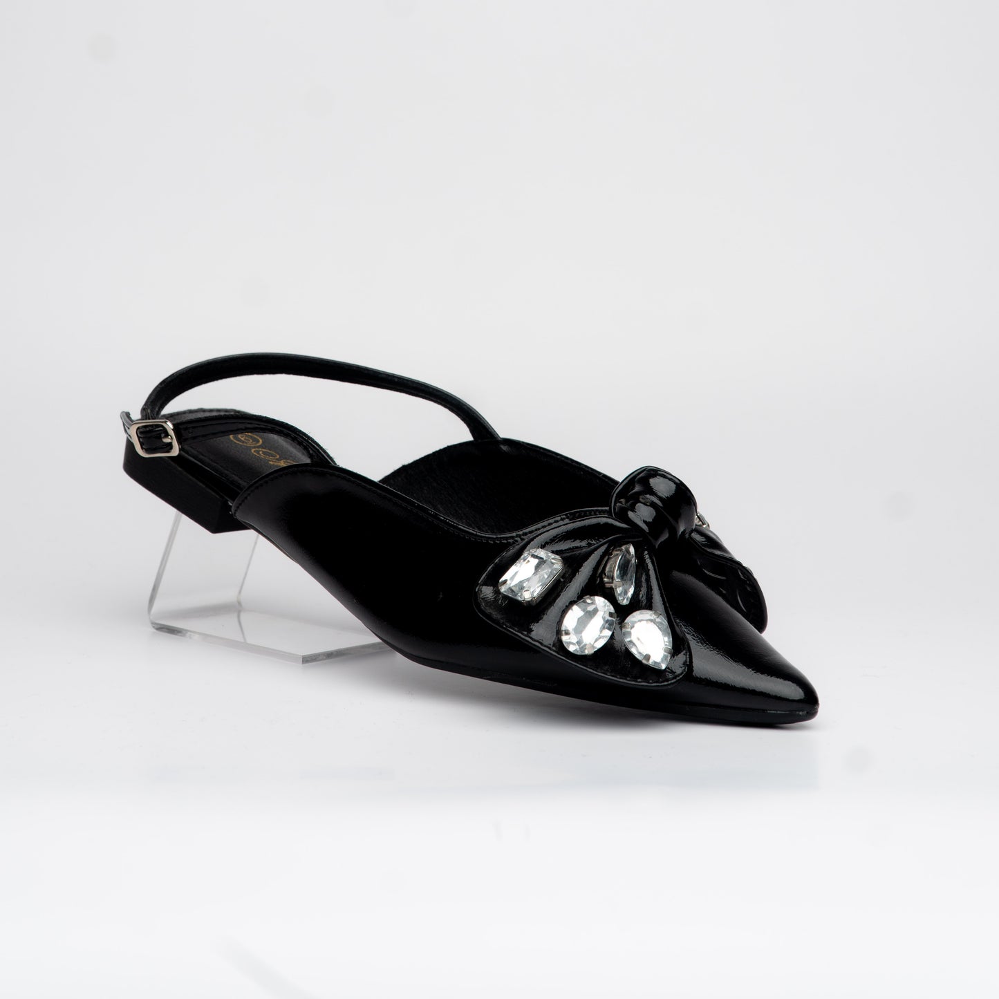 Kitten Heels negro con lazo y adornos de cristal – Alma Shoes
