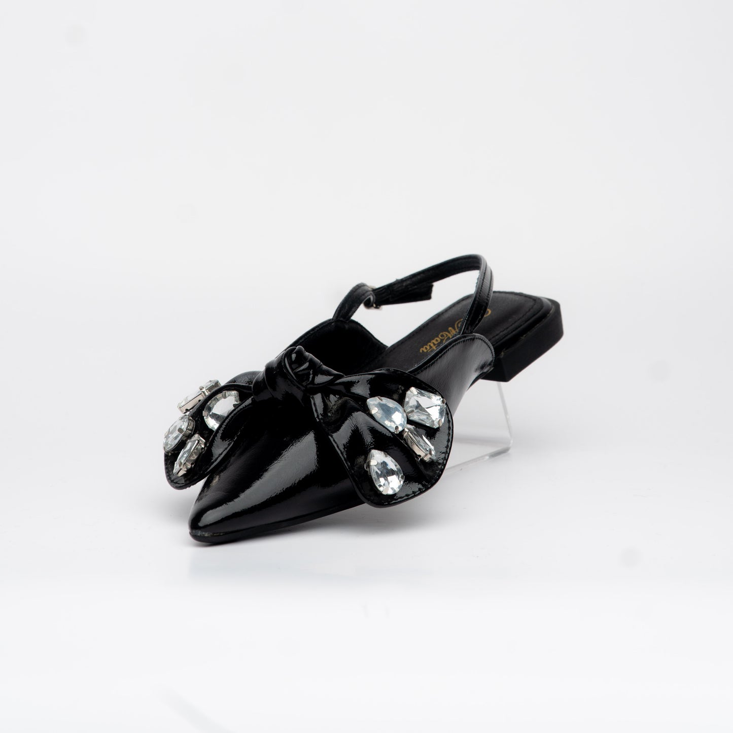 Kitten Heels negro con lazo y adornos de cristal – Alma Shoes