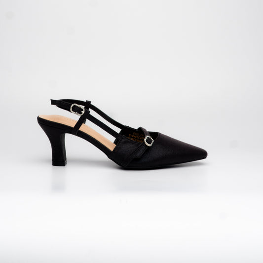 Tacones negro con cierre con hebilla y detalles brillantes – Alma Shoes