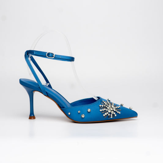 Tacon cerrado azul con strass – Alma Shoes