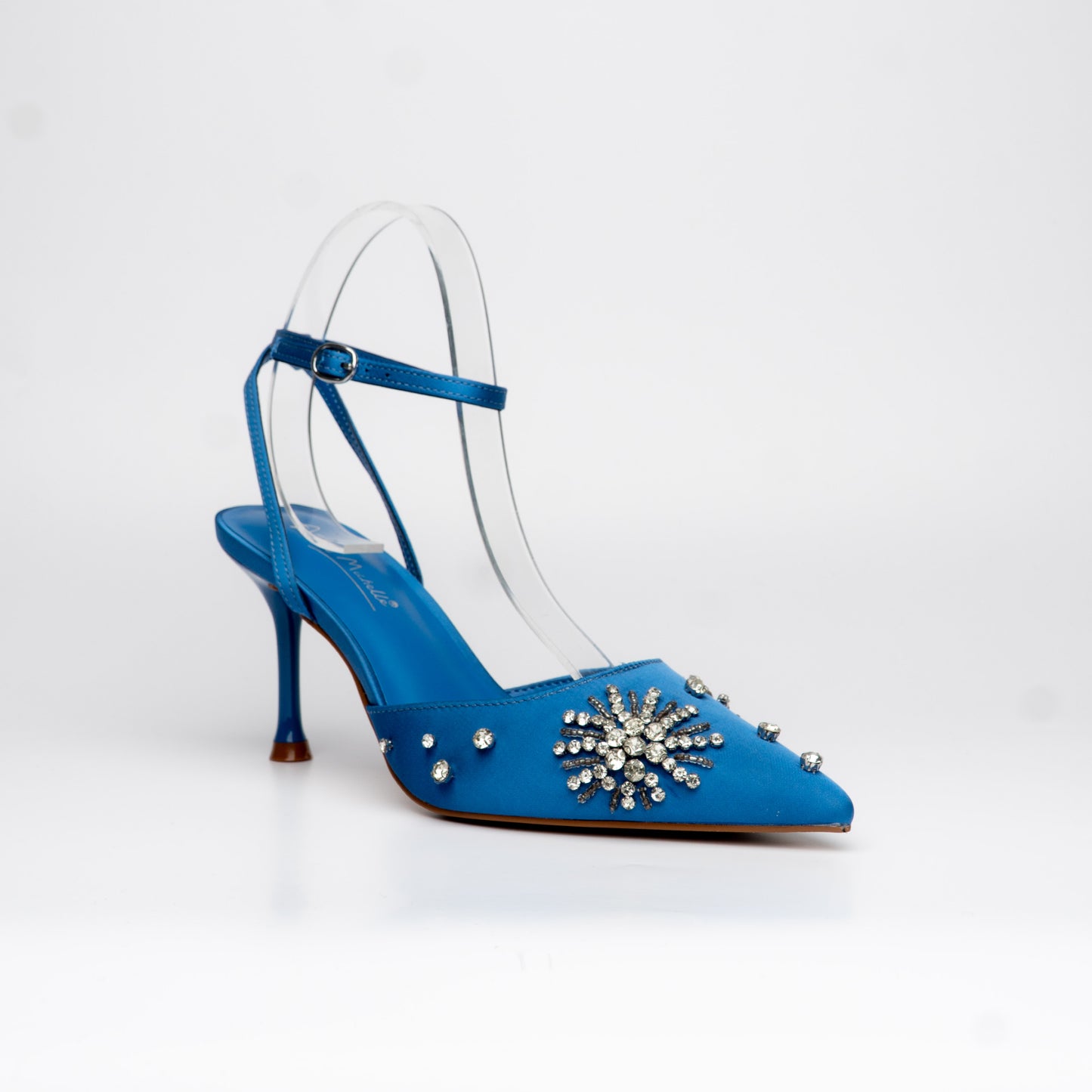 Tacon cerrado azul con strass – Alma Shoes
