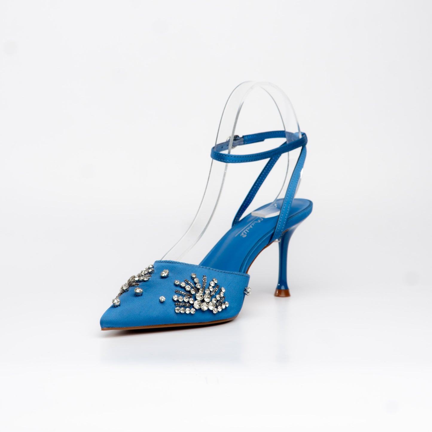 Tacon cerrado azul con strass – Alma Shoes