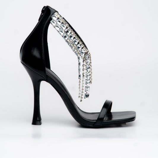 Zapatillas negro con cristales decorativos de tacón alto – Alma Shoes