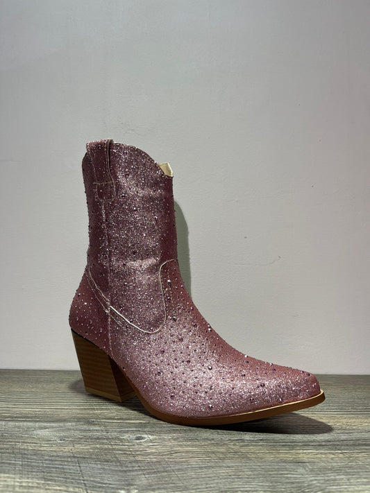 Botin vaquero rosa con brillos – Alma Shoes