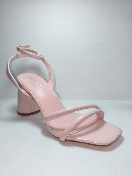 Zapatillas con tacon ancho rosa con tiras delgadas – Alma Shoes