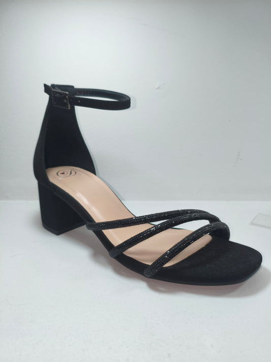 Zapatillas con tacon ancho negro con tiras brillantes – Alma Shoes